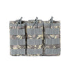A set of tactical magazine pouches designed for plate carriers in a camouflage pattern.