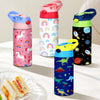 A set of colorful cartoon pattern insulated stainless steel thermos cups featuring rainbows and animals.