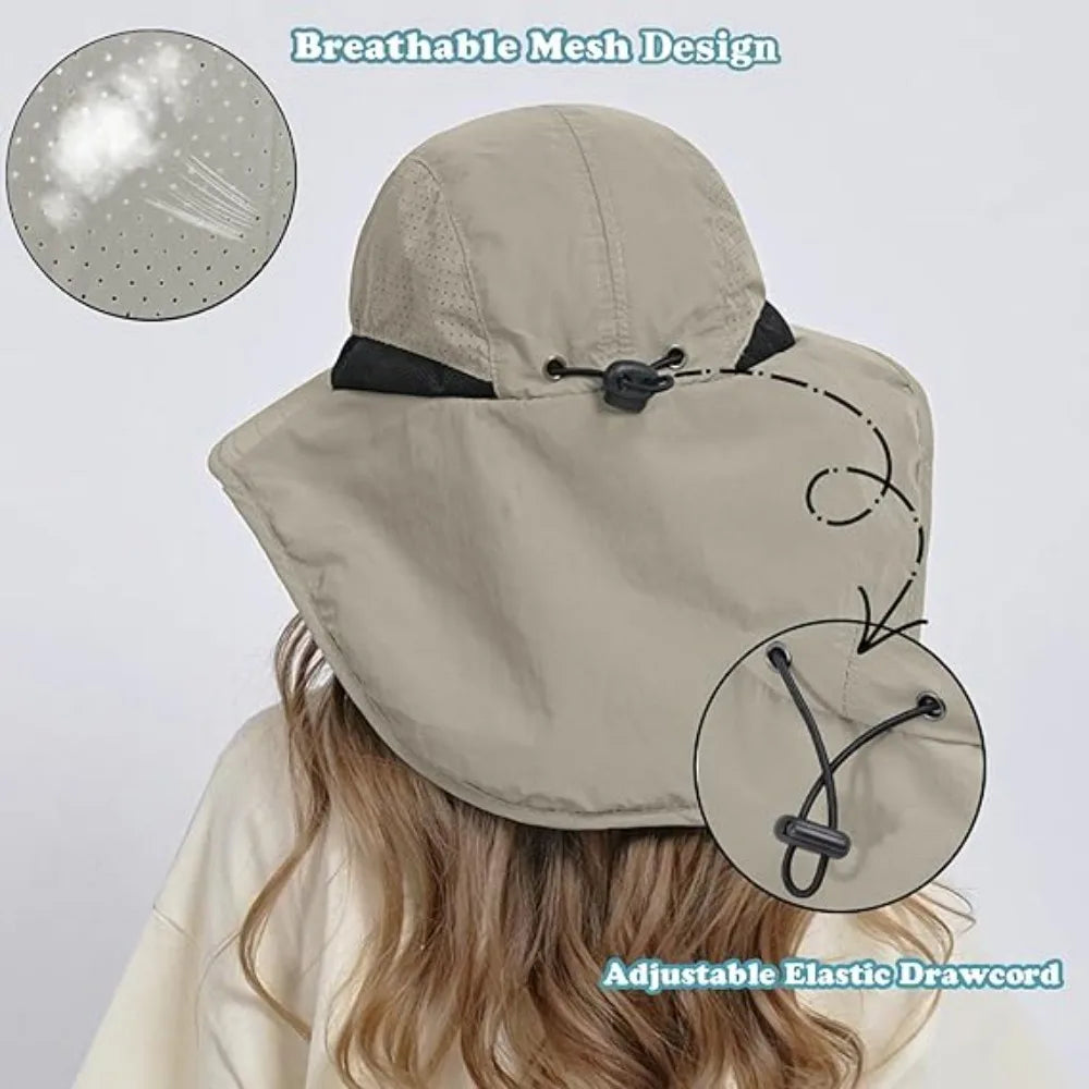 Wide Brim Sun Hat with Neck Flap for Outdoor Adventures