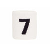 Bracelet blanc avec le numéro 7 imprimé en noir sur la surface.