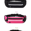 A collection of adjustable sport waist bags in various colors including azure, black, rose, green, and orange.
