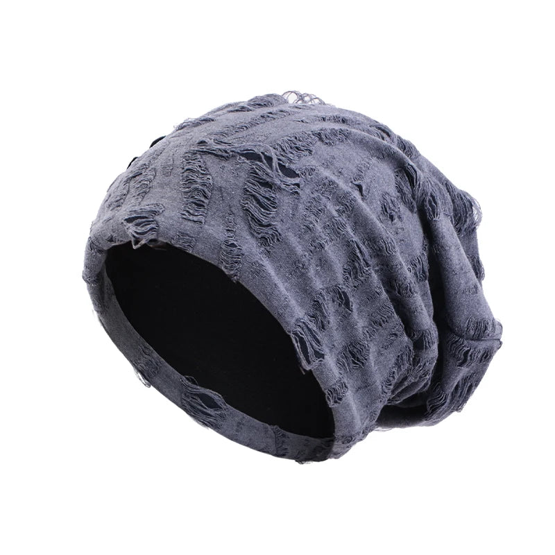 Retro Ripped Slouchy Beanie – Vintage Hip-Hop Skull Cap