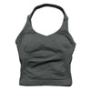 A dark gray seamless performance yoga and gym tank top shown from the front.