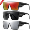Tres pares de gafas de sol UV400 de gran marco en acabados naranja, negro y gris.