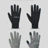 A set of four riding gloves in black and gray colors shown against a light gray background.