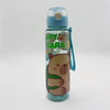 A clear water bottle with a light blue cap and a bear design on the body, featuring text that reads BABY BARA.