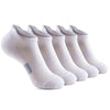 A pack of six white breathable women's sports socks laid out flat.