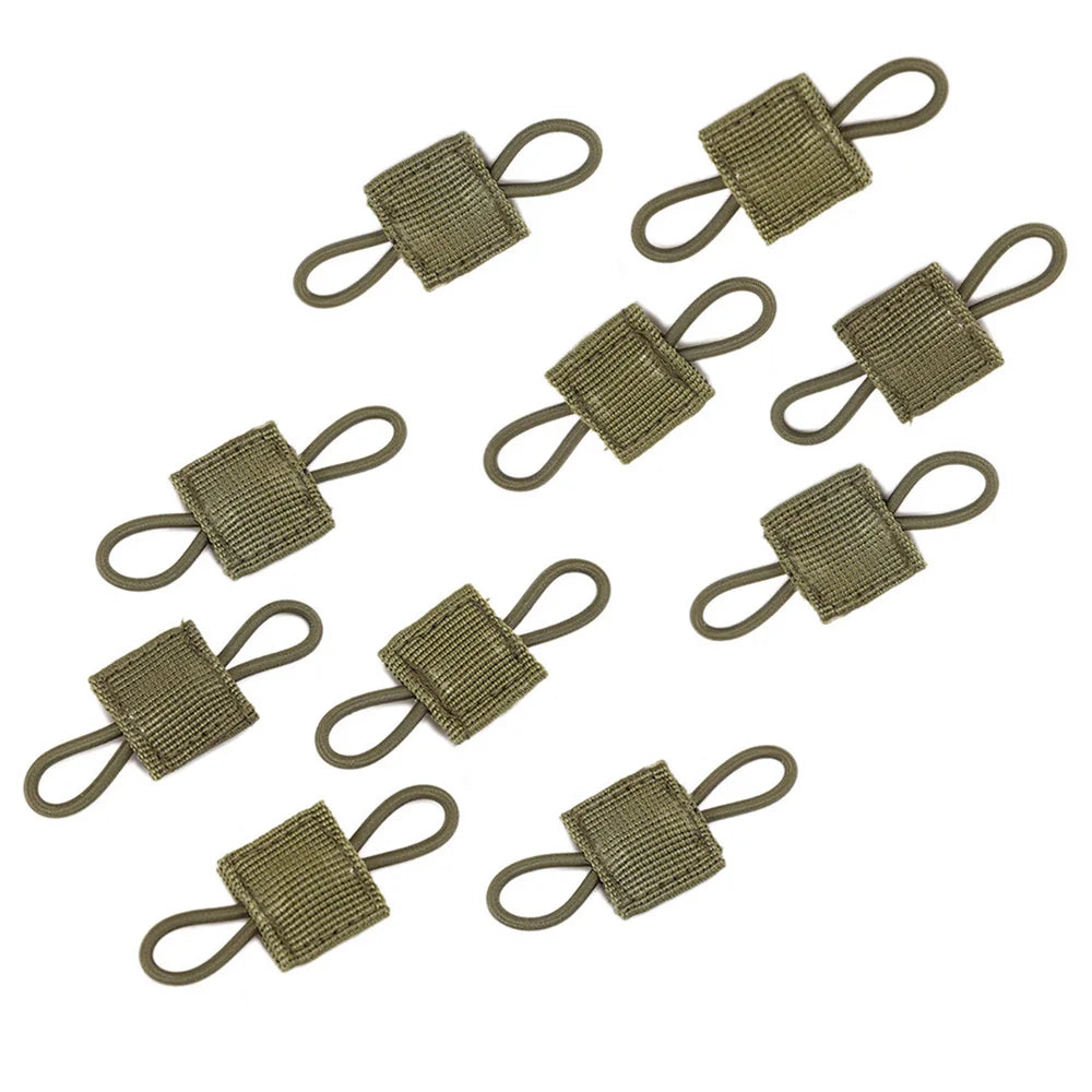 A multi-pack of tactical antenna binding buckles in a muted olive green color.