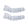 A pair of light blue and gray patterned cooling arm sleeves for UV protection