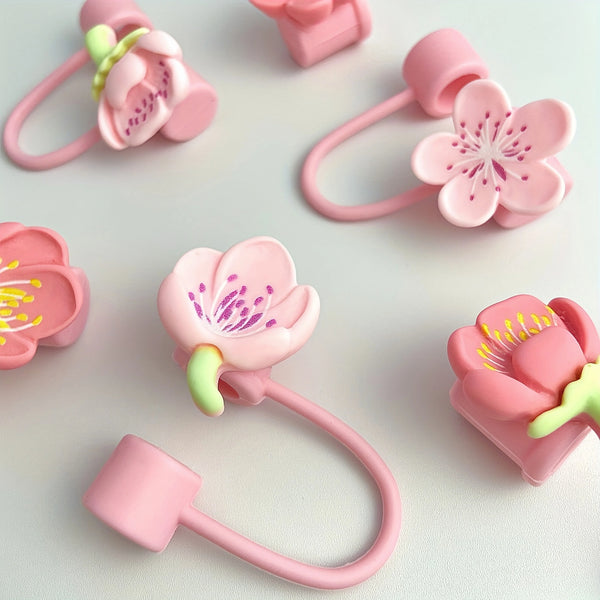 Pinkes Silikonstrohhalm-Cover in blumenförmiger Form für Tumbler und Wasserflaschen