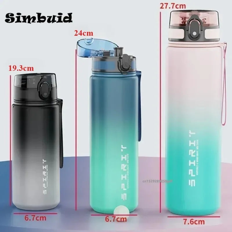 A gradient insulated sports water bottle shown in various sizes and angles.