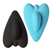 A pair of pelvic floor muscle trainers, one black and one light blue, shown from above.