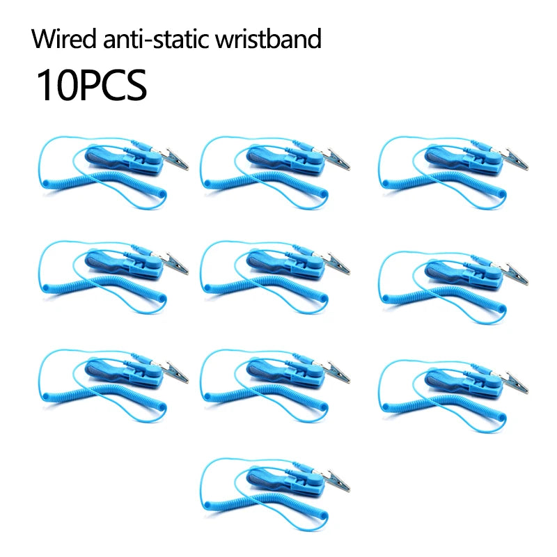 Ten blue wired anti-static wristbands for electronics safety