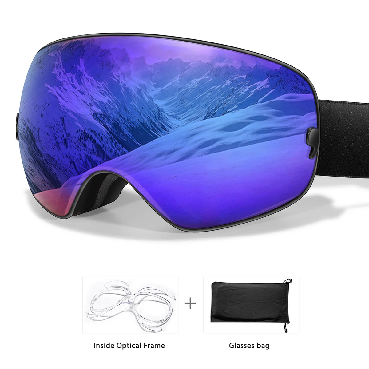 Outdoor Ski Goggles with Protective Case and Anti-Fog Lenses