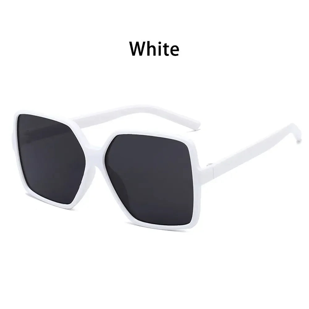 White vintage oversized retro sunglasses with black lenses