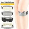 Various colored sports patella straps shown on a leg, demonstrating V-shaped double-layer support.