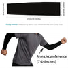Person in gray shirt shows arm sleeve fit, circumference between 7 and 14 inches