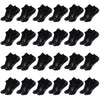 A row of black ankle athletic running socks for men and women displayed flat.