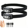 Black LED rechargeable camping headlamp with a strap and multiple connector tips