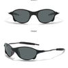 Front view of black polarized sunglasses with a metal frame, shown at a 45-degree angle.