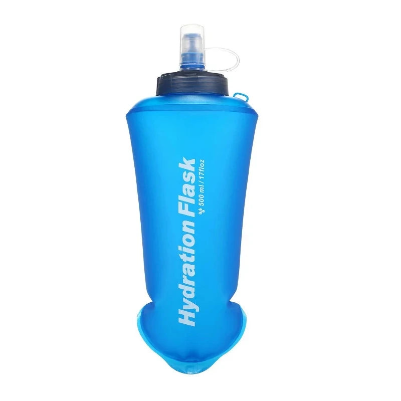 A clear blue durable TPU sports water bottle with a cap.