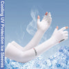 White UV protection arm sleeves being used in a cold, icy environment.