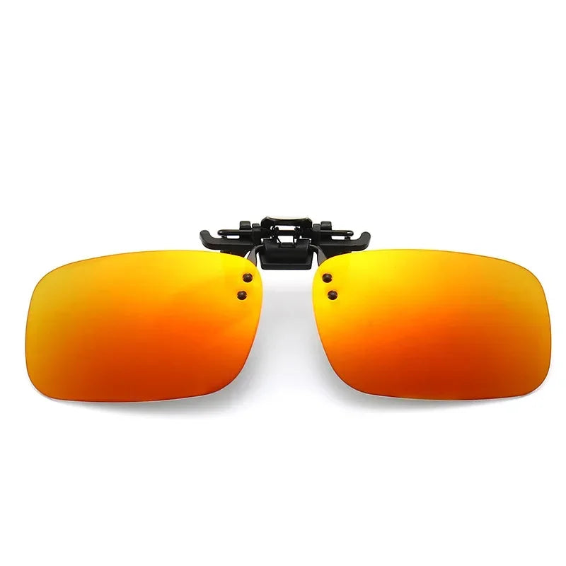 Pair of orange tinted UV400 polarized driving sunglasses with black arms