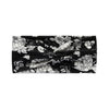 Black fabric headband with a white floral vintage print pattern.