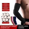 Black honeycomb anti-collision protective arm sleeve worn on an arm.