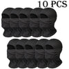 Ten black breathable mesh balaclava face masks displayed in a row.