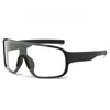Black sports sunglasses with a rectangular frame shown against a white background.