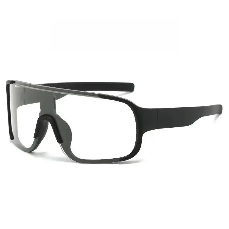 Black sports sunglasses with a rectangular frame shown against a white background.
