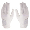 A pair of white breathable golf gloves shown from the palm side.