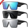 Tres pares de gafas de sol grandes UV400 en acabados azul, negro y gris.