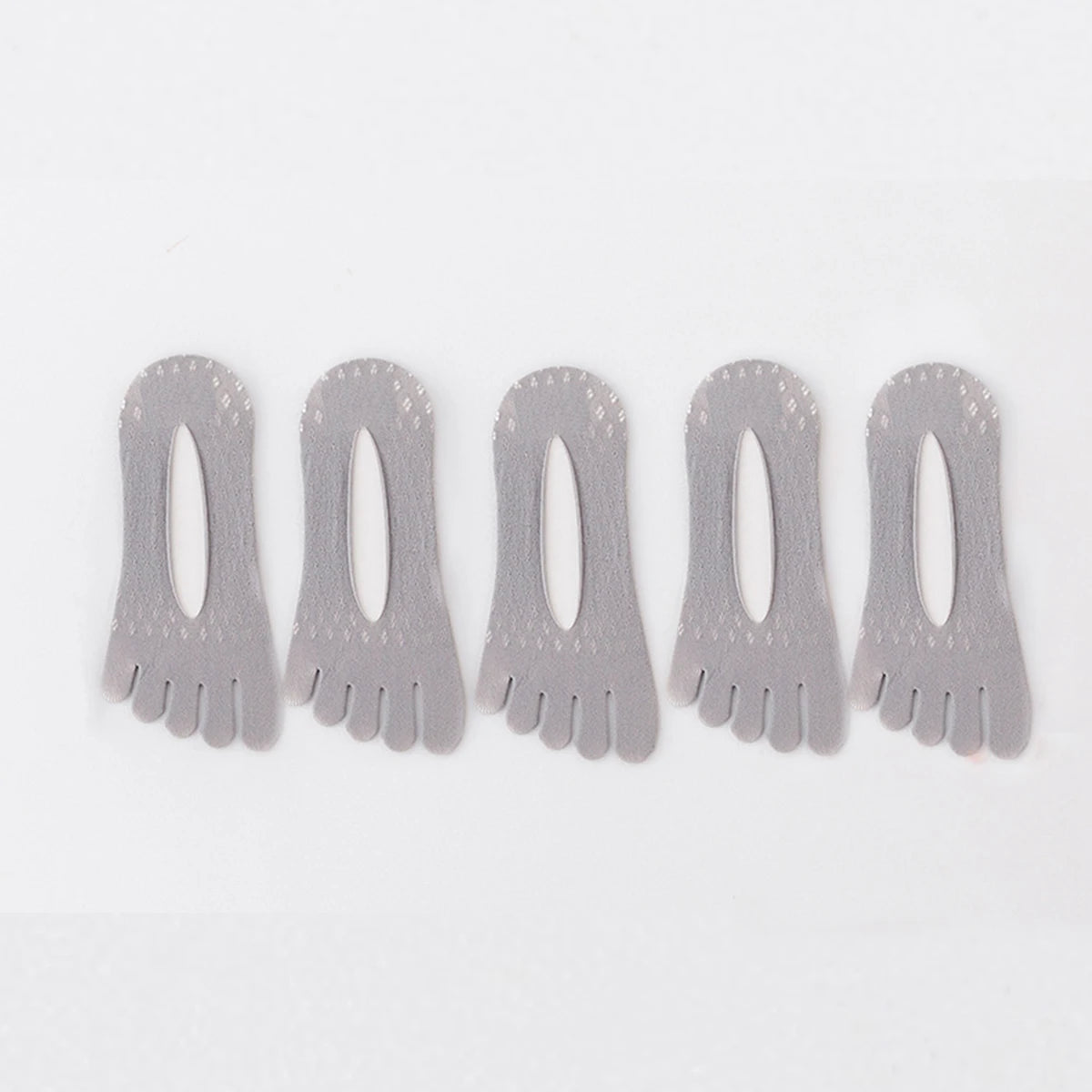 A pack of five ultra-thin invisible boat socks in a light gray color.