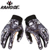 A pair of black and white Kahose full-finger motocross and off-road cycling gloves.
