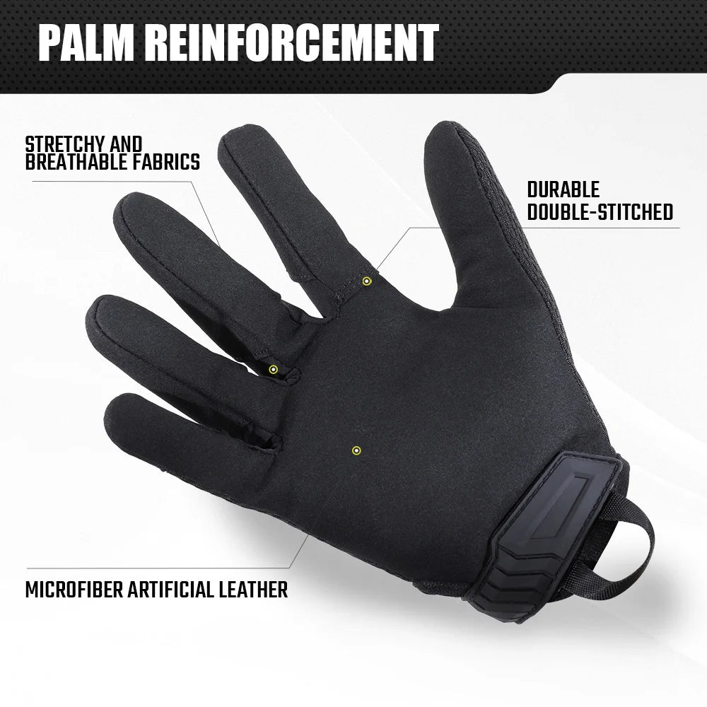 Black palm reinforcement gloves made of stretchy, breathable microfiber artificial leather for sports and work