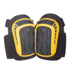A pair of black and yellow heavy duty gel knee pads for protection.