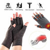 Gray compression hand gloves shown on a hand, with icons indicating uses like outdoor cycling and muscle absorption.