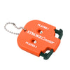 Orange portable golf score counter device with player indicators for Player 1 and Player 2