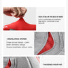 Close-up display of red performance cycling gloves showing features like Lycra, ventilation mesh, and a thickened palm pad.
