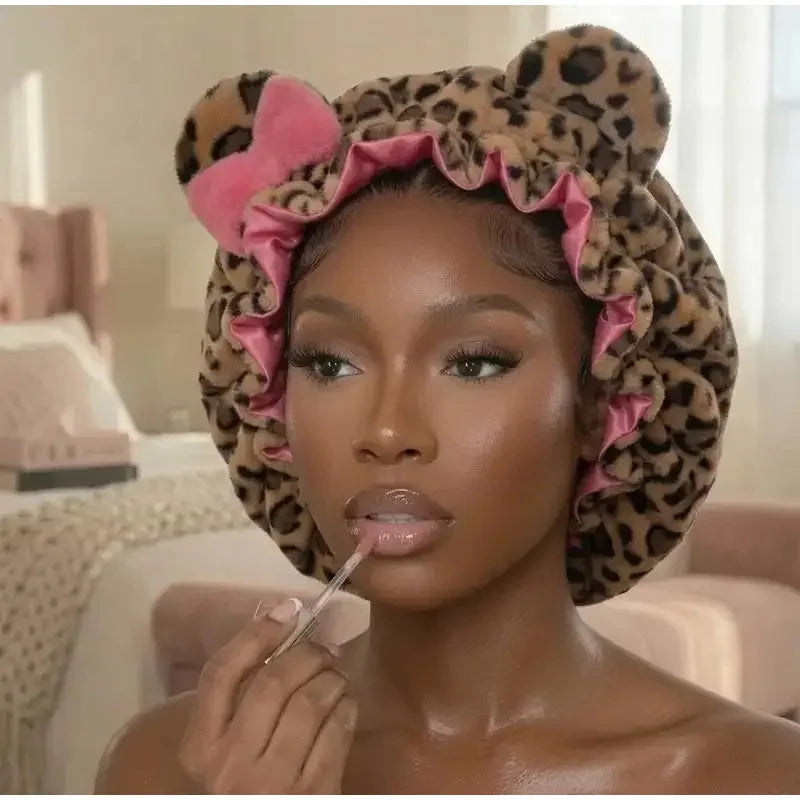 Leopard Print Plush Hair Wrap Headband with Bowknot