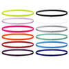 Ein Set von acht bunten elastischen Sport-Headbands in Neon-Gelb, Pink, Weiß, Grau, Mintgrün, Rot und Blau.