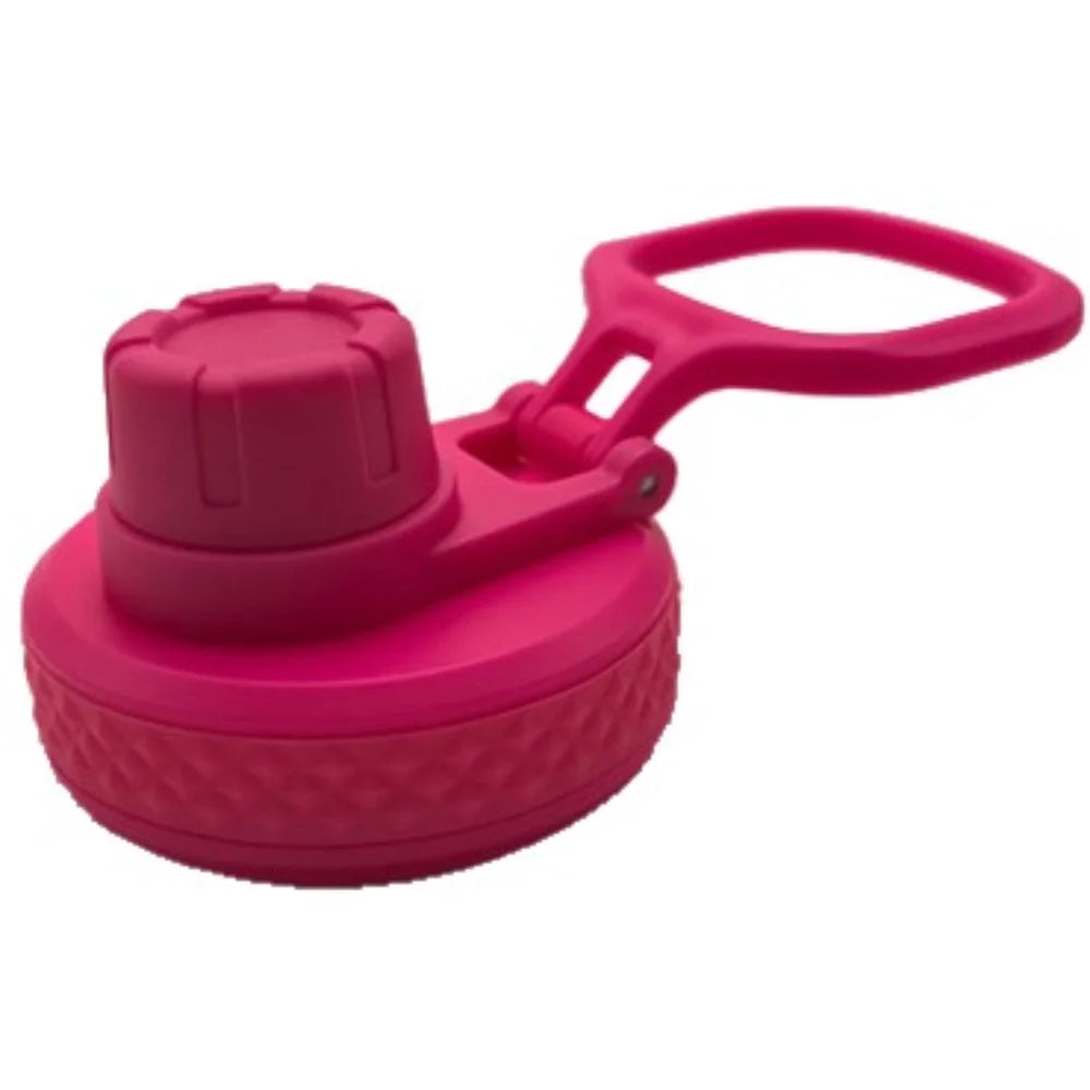 Pink leakproof silicone lids with a handle for various capacity bottles
