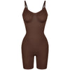 A dark brown full body shapewear bodysuit designed for slimming.