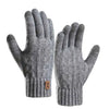 Gray fleece winter gloves for men shown flat lay