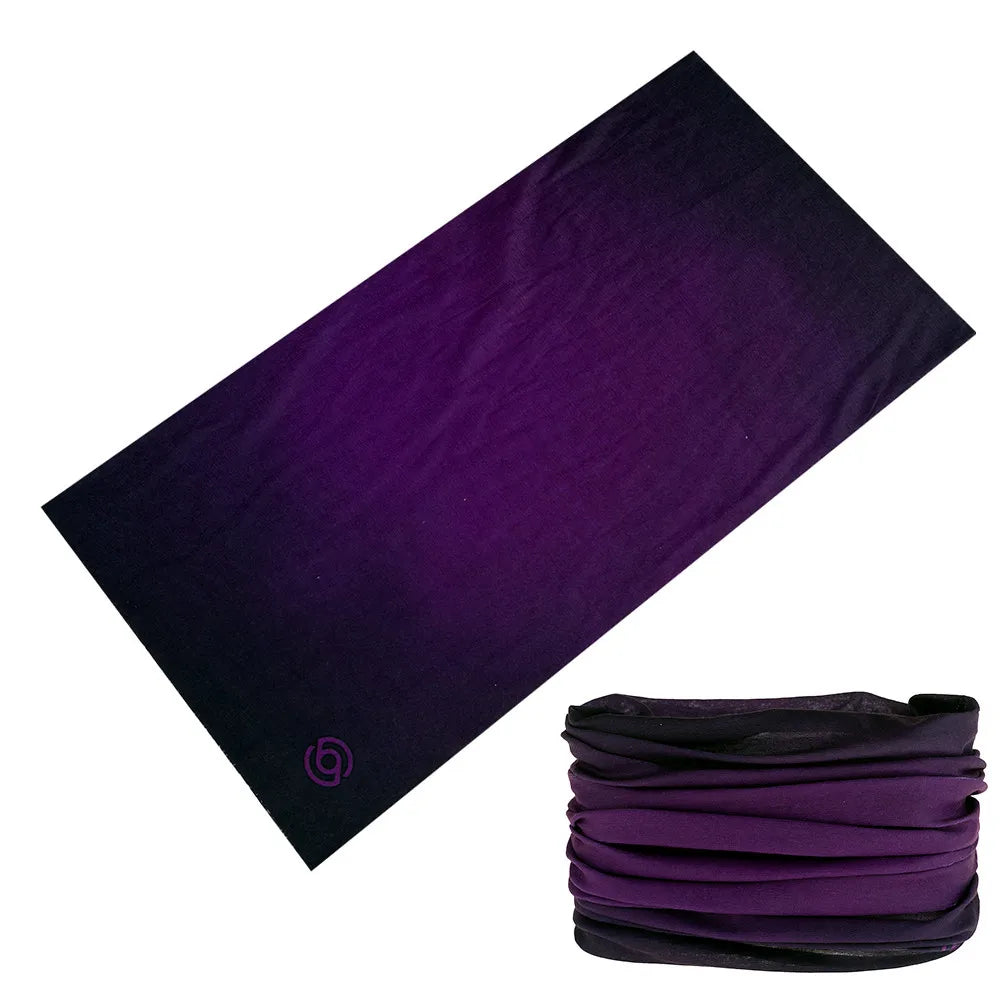 A dark purple seamless fabric headband or balaclava laid diagonally on a white background.