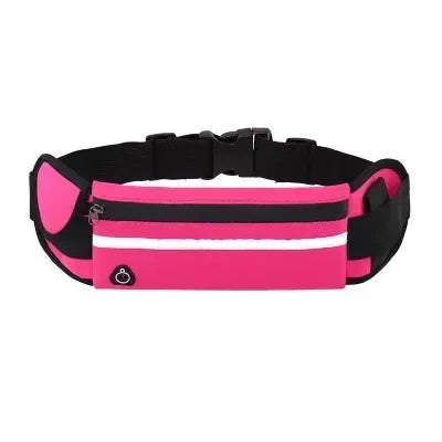 Pink and black adjustable sport waist bag designed for holding phones and essentials