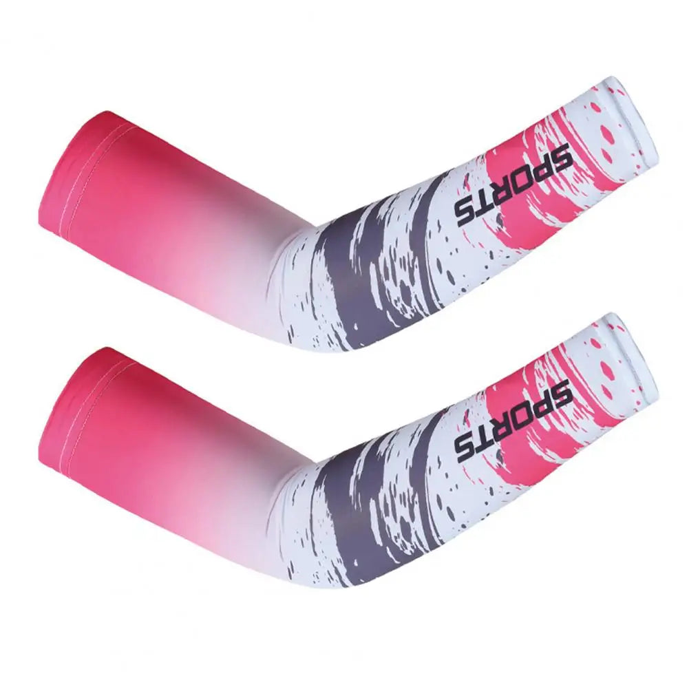Pinke und weiße Sportarm-Sleeves zum UV-Schutz