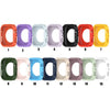 Une rangée de quinze boîtiers de protection en silicone de différentes couleurs, dont orange, violet, blanc, noir et jaune.